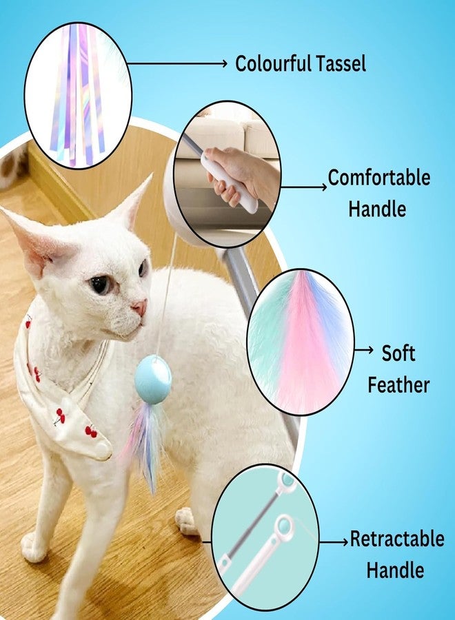 PET FUN عصا إثارة القطط القابلة للسحب من بيت فن مع ريشة | لعبة تفاعلية للقطط المنزلية | عصا تلسكوبية بضغطة زر واحدة للعب والتمرين والتخلص من الملل - Image 4